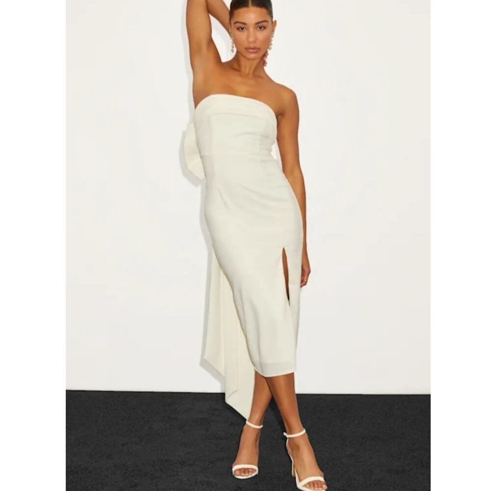 NWT Lulus Fabulous Phenomenon White Strapless Bow‎ Midi Dress Size M